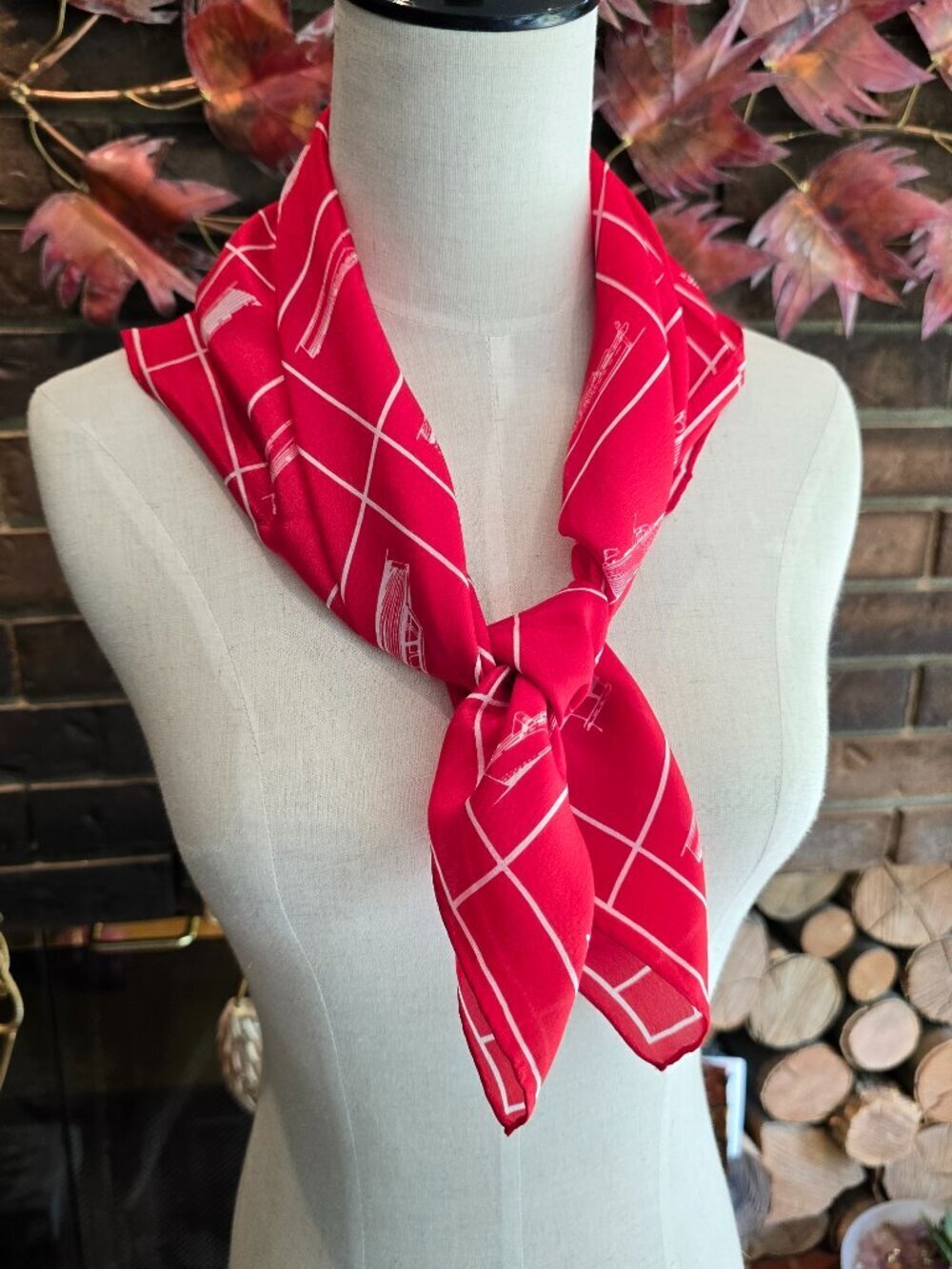 Vera Neumann - Vintage Silk Scarf w/ Traditional Wooden Motorboats, Red & White